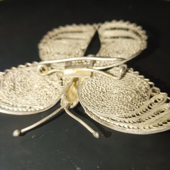 Mexican 925 Silver Fine Filigree Butterfly Vintage Brooch Pin - Picture 4 of 14